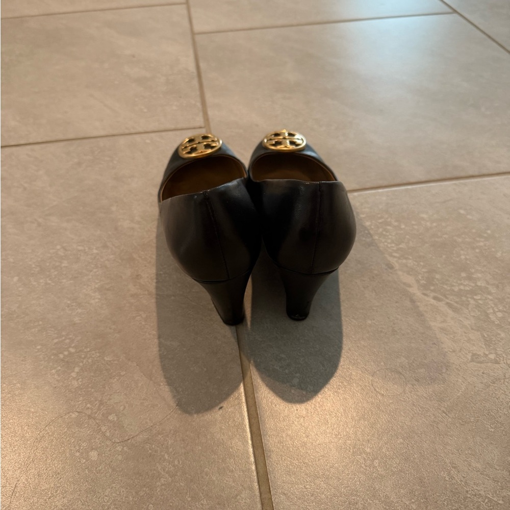 Tory Burch Black Heels with Gold Logo - Picture 3 of 10